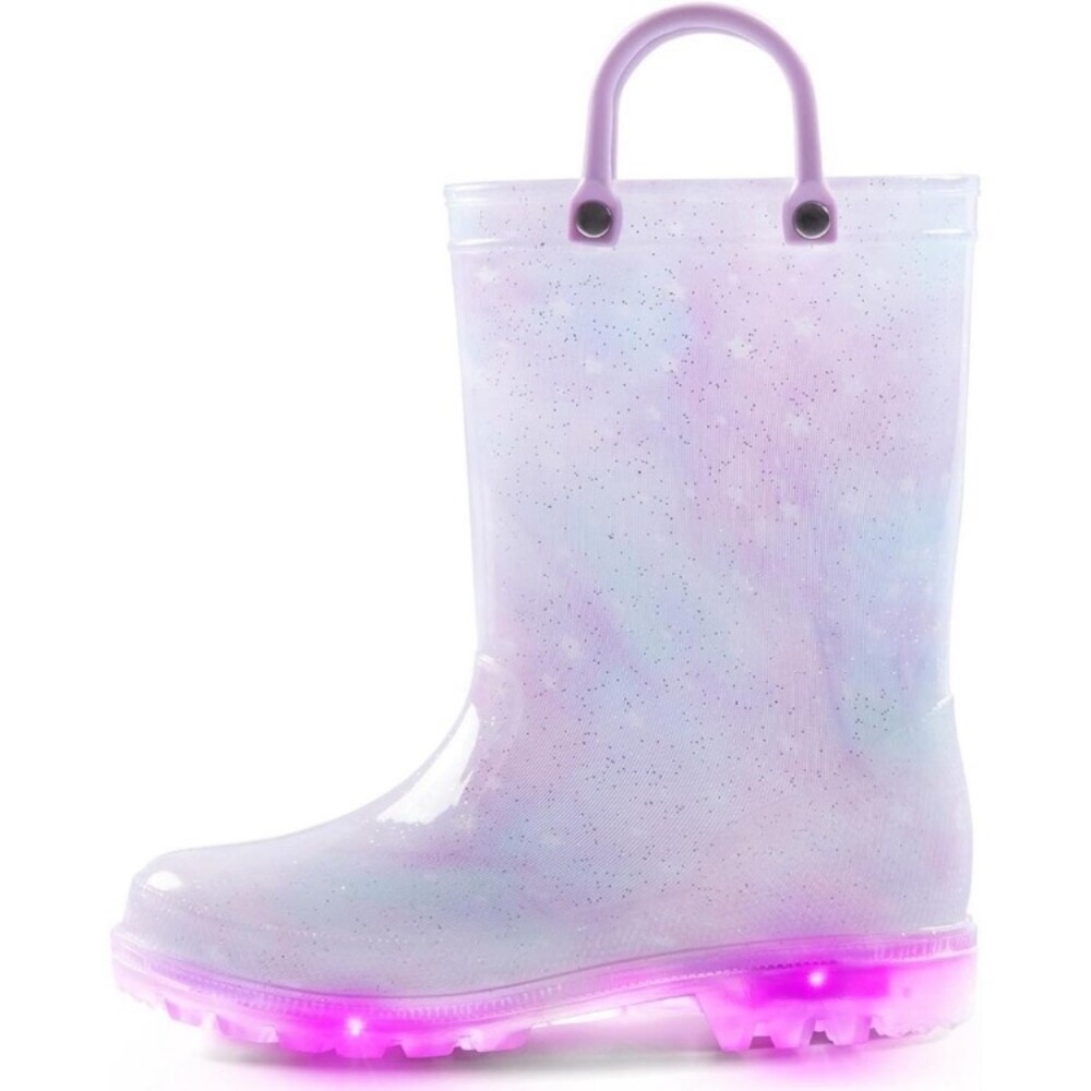 Kids Rain Boot Giral Purple Polyvinyl Chloride Waterproof Light up dual handles